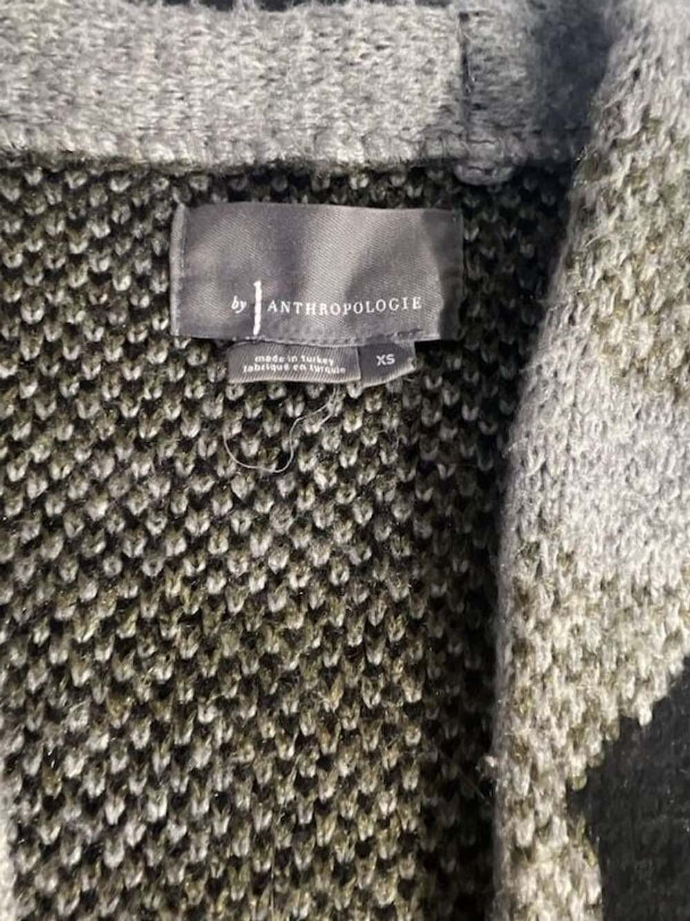 by Anthropologie Camo Knit Open Front Cardigan Sweater Green Multi XS